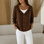 Rüschenkragen-Strickjacke aus weichem Feinstrick für Damen