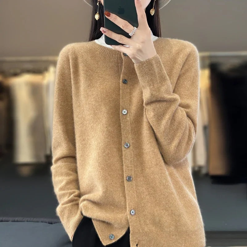 Strickjacke mit Knopfleiste und Rollkragen-Optik für Damen