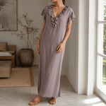 Rüschen-Maxikleid mit V-Ausschnitt und Taschen für Damen