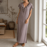 Rüschen-Maxikleid mit V-Ausschnitt und Taschen für Damen