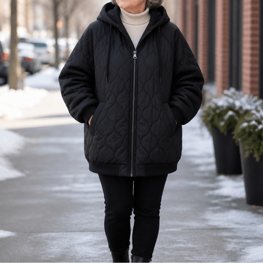 Kapuzen-Steppjacke mit Colorblock-Nähten und Wattierung für Damen