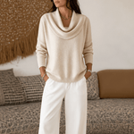 Draveline Wasserfallkragen Strickpullover für Damen aus Polyester-Elasthan