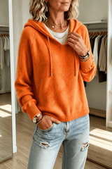 Damen Kapuzenpullover mit Kordelzug und Rippstrick-Struktur