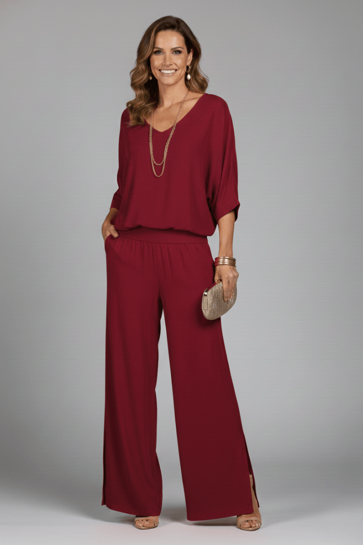 Damen Zweiteiliges Set mit Chiffon-Top und Weitem Hosenbein