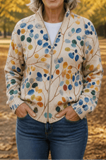 Botanischer Strick-Cardigan mit durchgehendem Reissverschluss für Damen