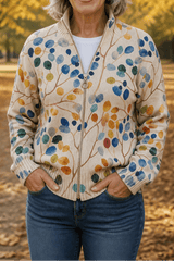 Botanischer Strick-Cardigan mit durchgehendem Reissverschluss für Damen