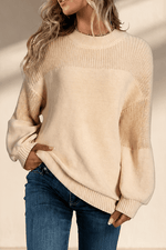 Oversized Damen Rippstrick-Wollpullover mit Wasserfallausschnitt und lässigem Schulterfall