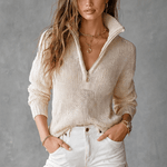 Strukturierter Damenpullover mit Half-Zip-Kragen aus Polyester