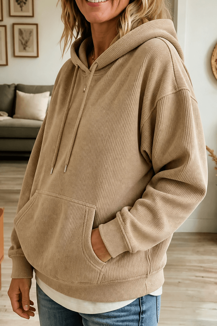 Geripptes Kapuzensweatshirt in Cord-Optik mit Kängurutasche