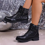Damen Schnürstiefeletten mit Quilt-Optik und Blockabsatz