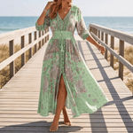 Fliessendes Boho-Maxikleid mit Blumendruck und V-Ausschnitt