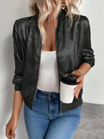 Nessa Metallic Cropped Damen Bomberjacke mit Stehkragen