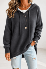 Oversize Kapuzen-Strickpullover mit Kordelzug für Damen