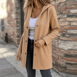 Damen Strickjacke mit Kapuze und Knopfleiste im Longline-Schnitt
