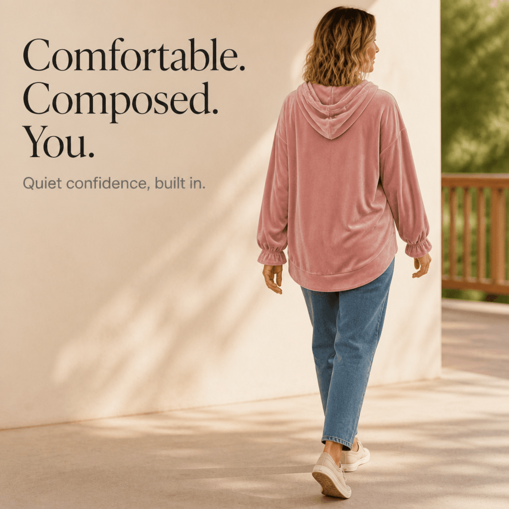 Kapuzensweatshirt mit Rüschenbündchen aus Samt für Damen