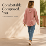Kapuzensweatshirt mit Rüschenbündchen aus Samt für Damen