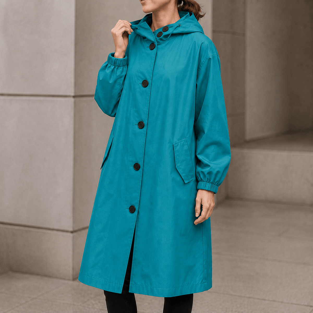 Kapuzen-Midi-Trenchcoat für Damen aus Baumwollmischung mit Kordelzug in der Taille