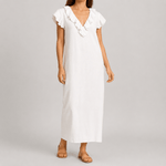 Rüschen-Maxikleid mit V-Ausschnitt und Taschen für Damen