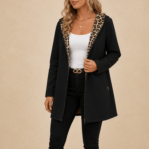 Wendbare Kapuzenjacke mit Leoparden-Print für Damen