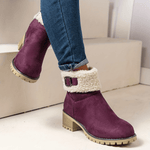 Damen Stiefeletten aus Wildlederimitat mit Plüschrand und Schnallendetail am Blockabsatz