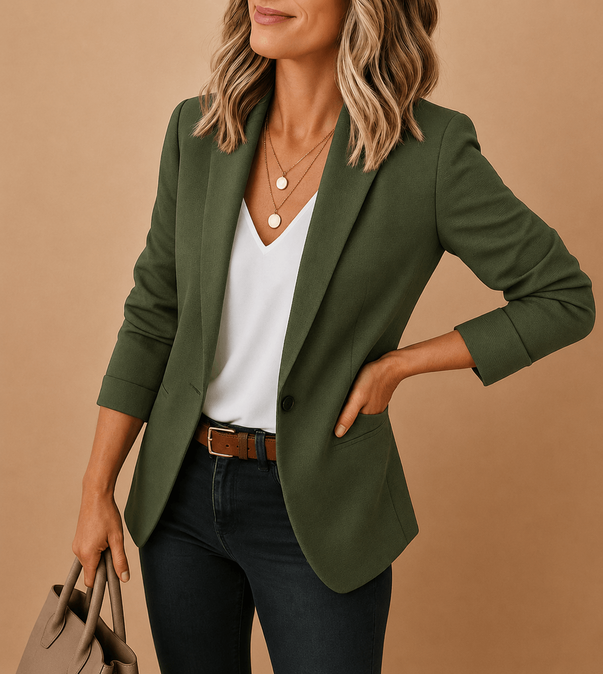 Tailliert Geschnittener Damen-Blazer mit Einknopfverschluss aus Polyester