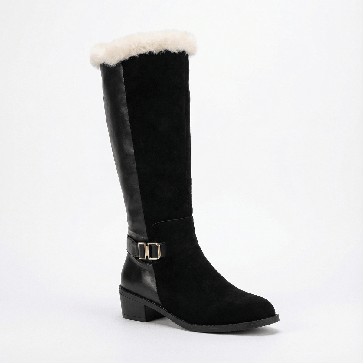 Fellbesetzte Kniehohe Stiefel für Damen mit Blockabsatz