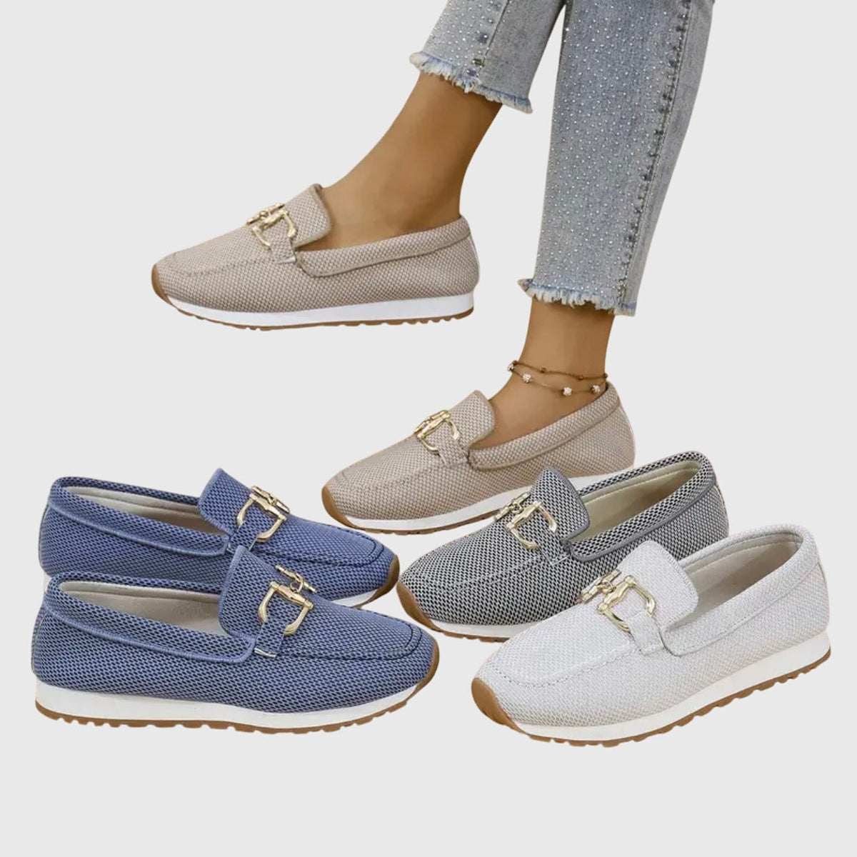 Bequeme Damen-Loafer-Sneaker mit Metall-Bit-Schnalle