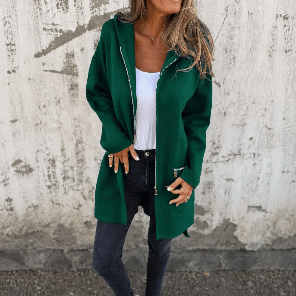 Longline Kapuzenjacke mit Reissverschluss und Taschen