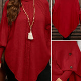 Poncho Pullover mit Rollkragen Zopfmuster und Knopfleiste für Damen