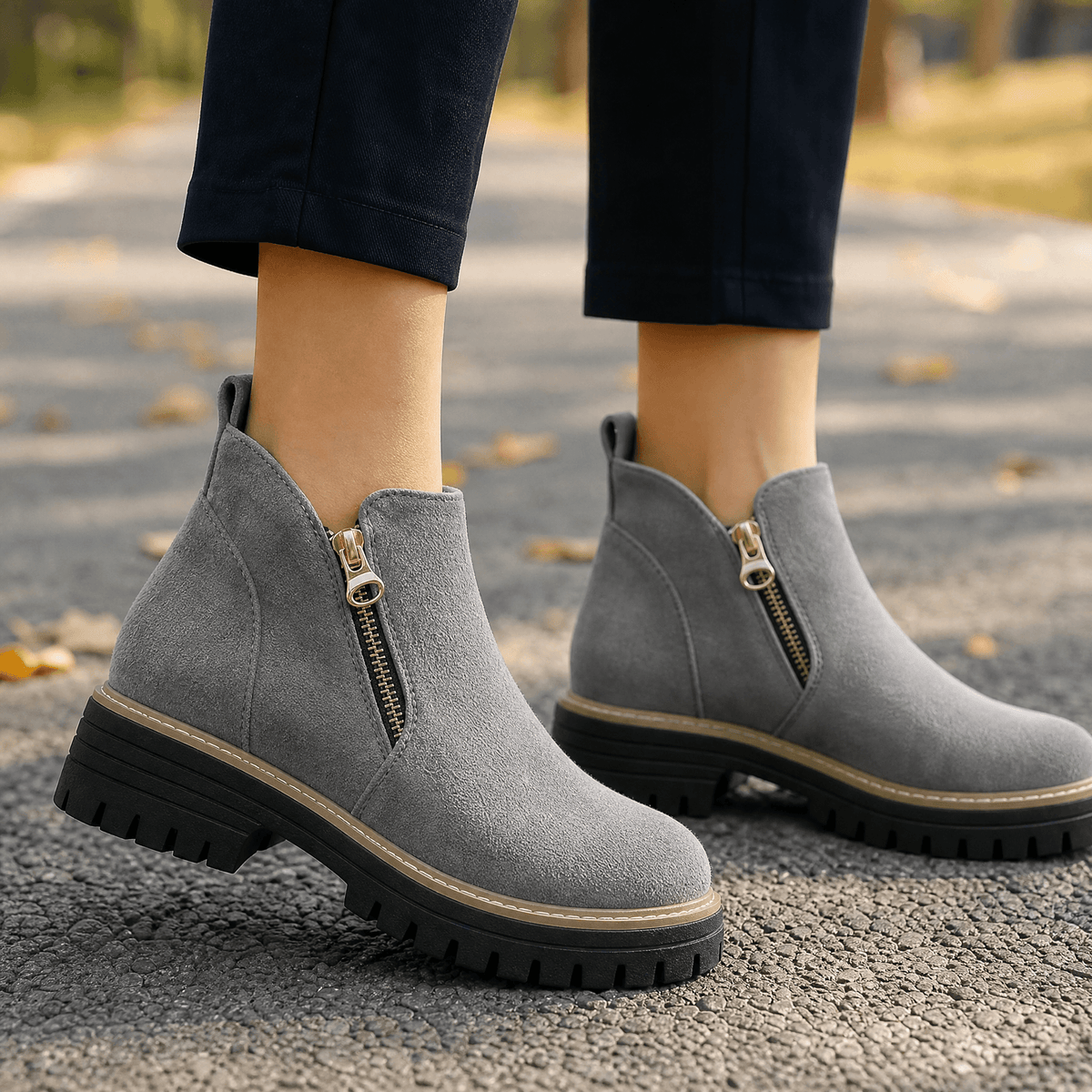 Wildleder-Winterstiefel für Damen mit Seitenreissverschluss und Blockabsatz