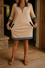 Damen Sweatkleid mit Kragen und Reissverschluss am Ausschnitt