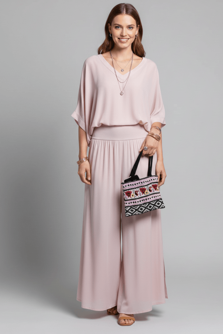 Damen Zweiteiliges Set mit Chiffon-Top und Weitem Hosenbein