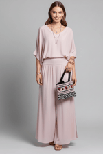 Damen Zweiteiliges Set mit Chiffon-Top und Weitem Hosenbein
