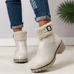 Damen Stiefeletten aus Wildlederimitat mit Plüschrand und Schnallendetail am Blockabsatz