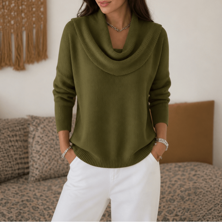 Draveline Wasserfallkragen Strickpullover für Damen aus Polyester-Elasthan