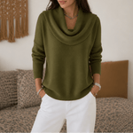 Draveline Wasserfallkragen Strickpullover für Damen aus Polyester-Elasthan