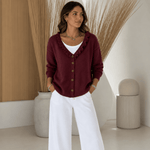 Rüschenkragen-Strickjacke aus weichem Feinstrick für Damen