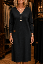Curvella A-Linien Strickkleid mit V-Ausschnitt Midi für Damen