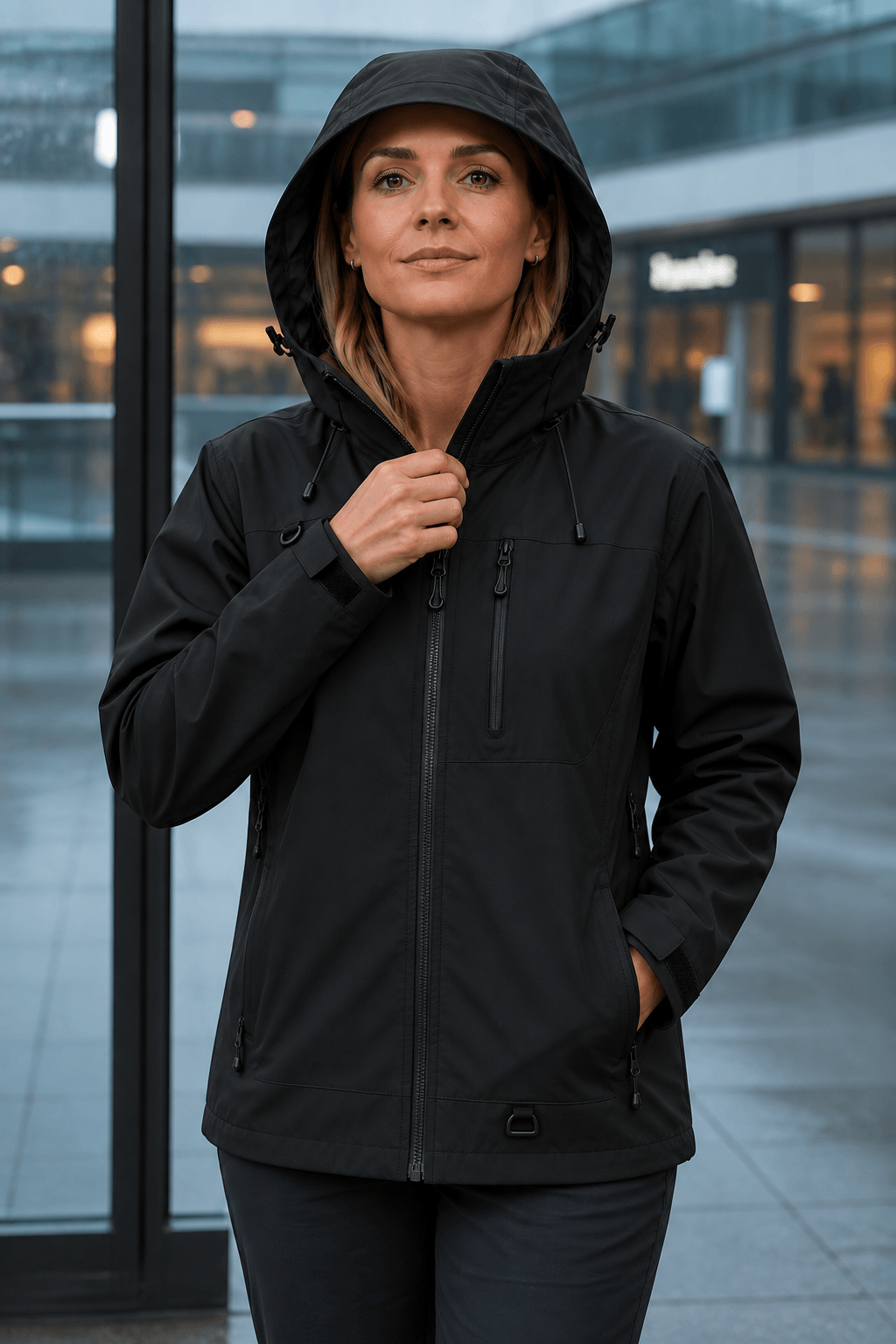 Wasserdichte Damen Regenjacke mit Kapuze Winddicht