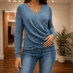 Wickel-Strickshirt mit V-Ausschnitt für Damen aus Feinstrick