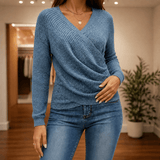 Wickel-Strickshirt mit V-Ausschnitt für Damen aus Feinstrick