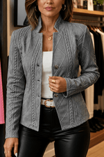Strukturierter Strick-Blazer für Damen mit Stehkragen und offener Front