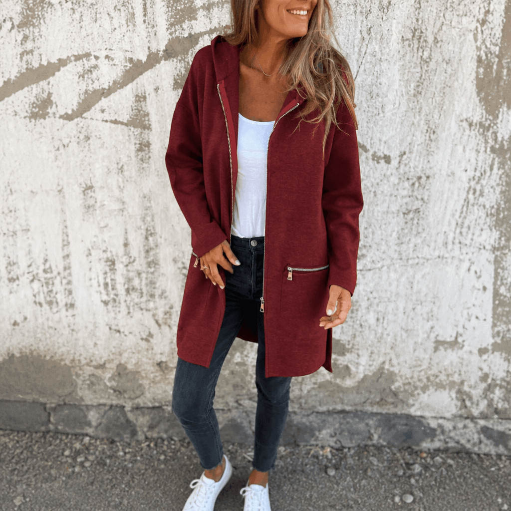 Longline Kapuzenjacke mit Reissverschluss und Taschen