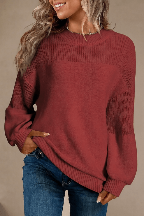 Oversized Damen Rippstrick-Wollpullover mit Wasserfallausschnitt und lässigem Schulterfall