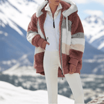 Damen Colorblock Kunstfell Jacke Oversized mit Kapuze