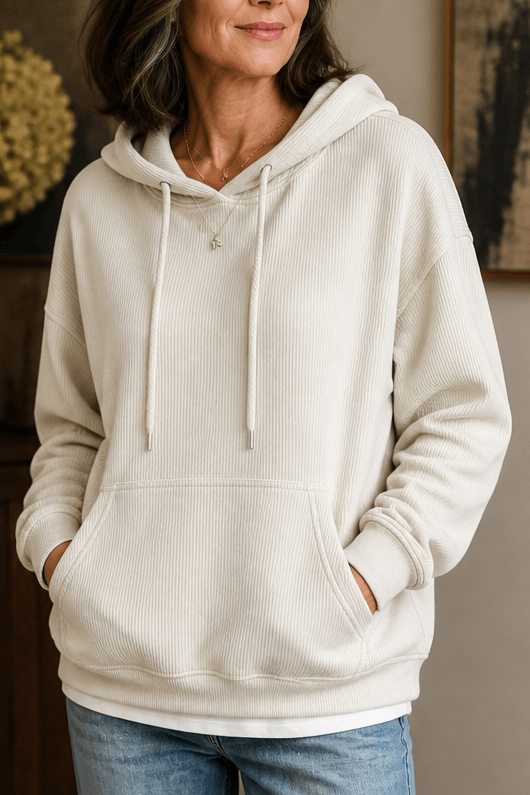 Geripptes Kapuzensweatshirt in Cord-Optik mit Kängurutasche