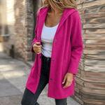 Damen Strickjacke mit Kapuze und Knopfleiste im Longline-Schnitt