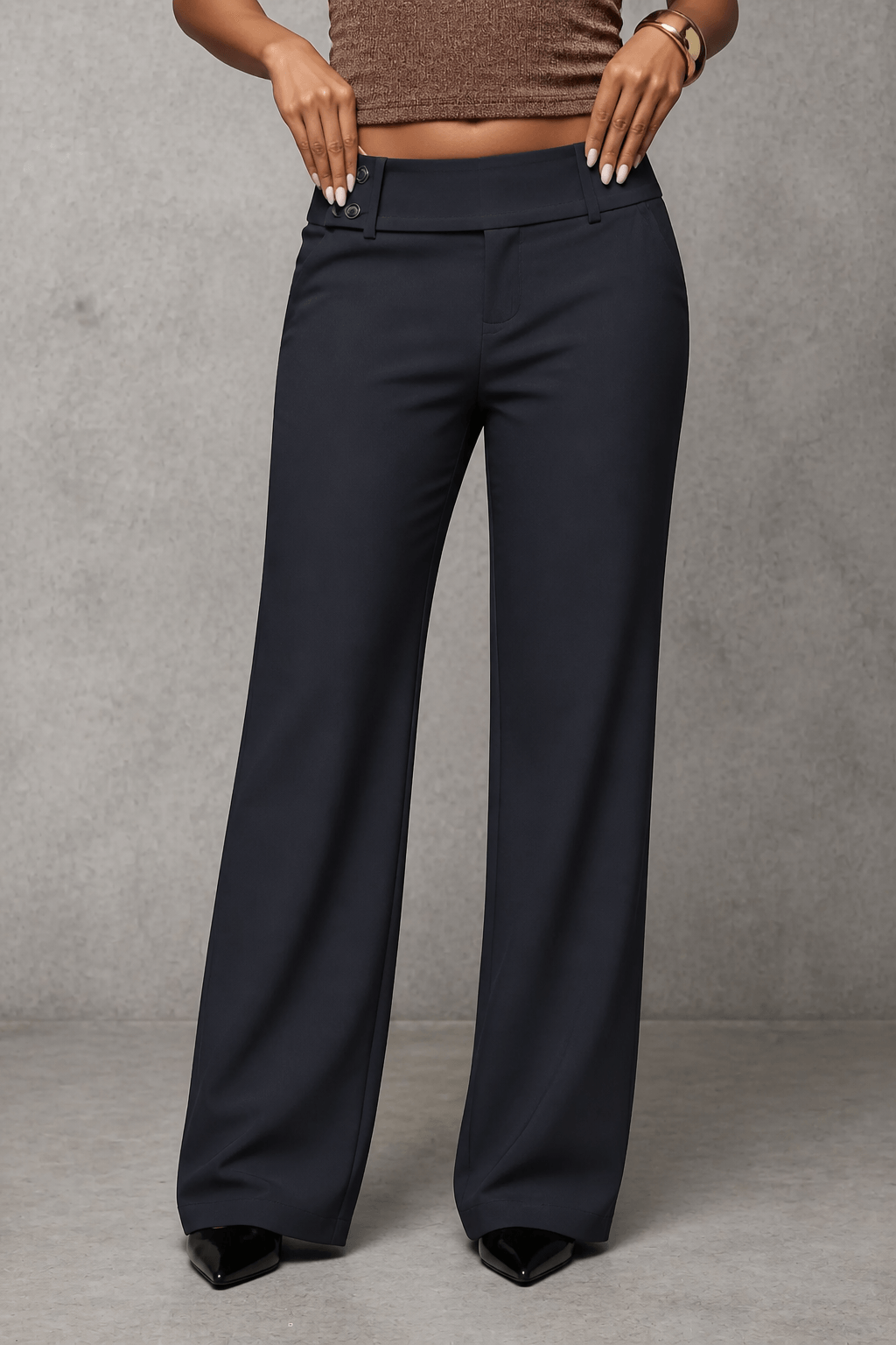Weites Damen-Businesshose mit hoher Taille und Bundfalte