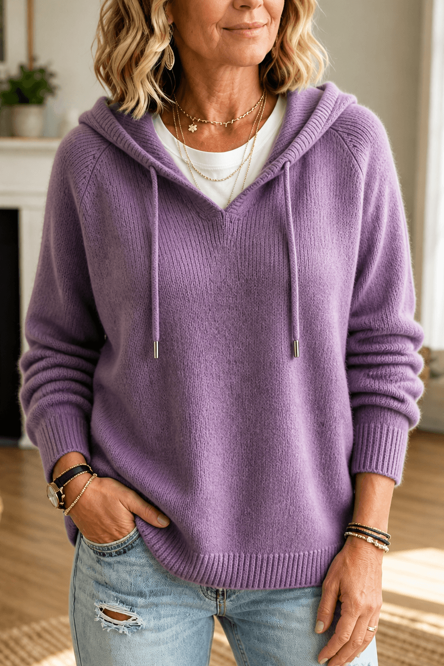 Damen Kapuzenpullover mit Kordelzug und Rippstrick-Struktur
