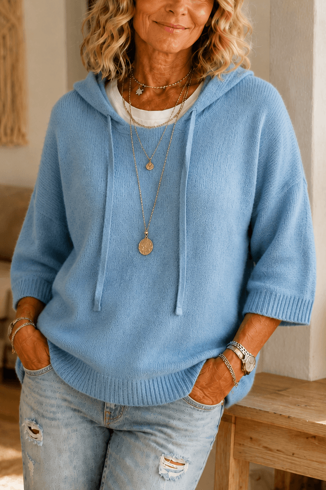 Kapuzenpullover mit Kordelzug und Strickstruktur für Damen